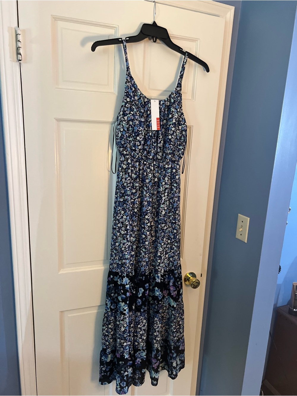 Elle Navy and Light Blue Floral Tiered Maxi Dress